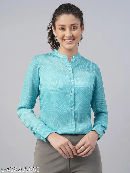 Fithub Premium Satin Abstract Printed Formal Shirt, Regular Fit Top with Spread Collar Shirt For Women