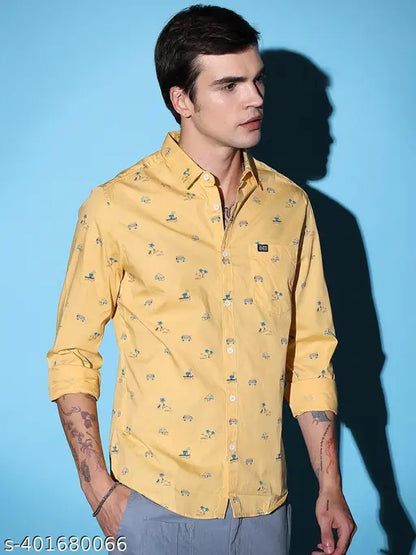 The Indian Garage Co. Men's Floral Regular Spread Collar Yellow Shirts