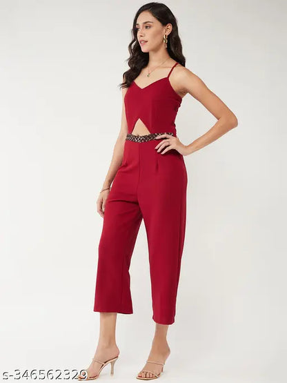 Zima Leto Women's Solid Strappy Sequin Detail Jumpsuit