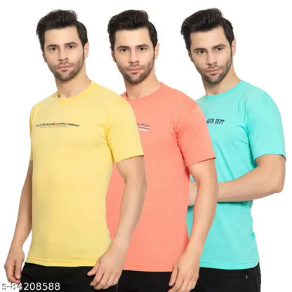 Zeffit Men's Printed Round Peach Tshirts Pack 3