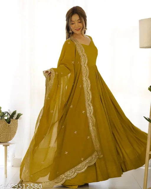 PRESENTING NEW PREMIUM QUALITY PURE ROMANSILK CHANDERI FABRIC FULLY FLAIR ANARKALI,WITH DUPPTA SET,PENT READY TO WEAR