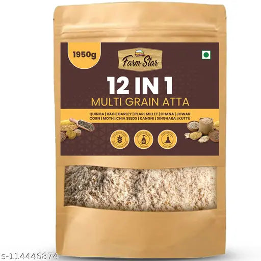 12 in 1 Multi Grain Flour- 100% Whole Grain Atta made with 12 healthy grains | Non-GMO, No Pesticide use, direct from farmers | 1950gm