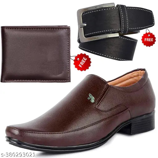 Graceful Formal Shoes/Party Shoes/Shoes Combo With Free Wallet & Belt For Men And Boys