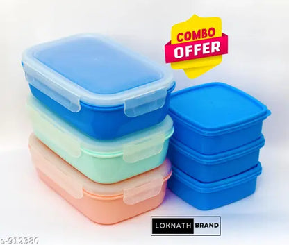 Plain Plastic Lunch Box Loknath Brand (Set of 6) With 200ml Box (small dabbi) Multiple Use Freezer Safe