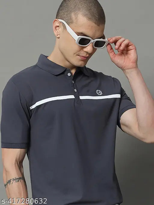 Men's Colorblocked Polo Neck Casual T-Shirt