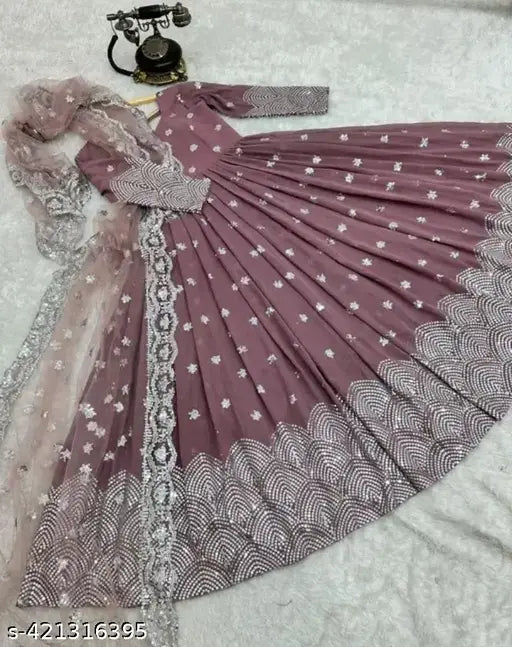 "Regal Elegance: Jay Meldi Fashion Hub Georgate Anarkali Gown with Dupatta"