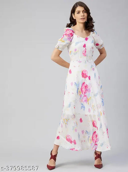 Rare Women Casual White Colour Maxi Floral Dress