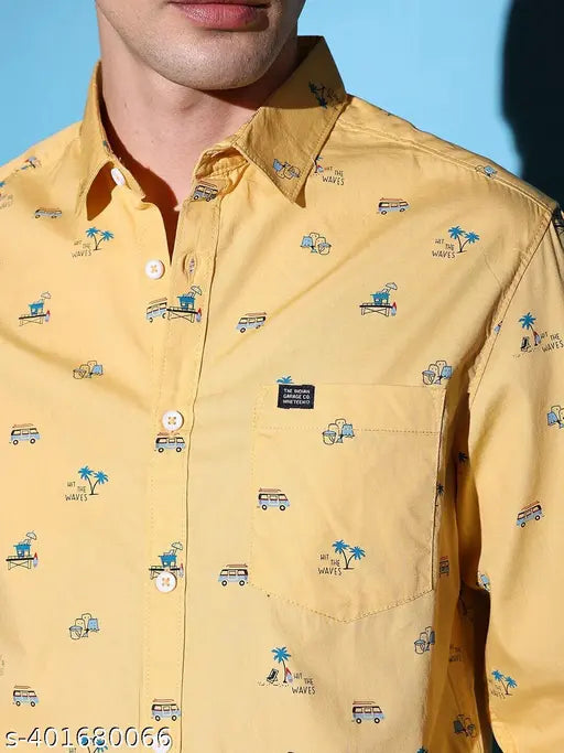 The Indian Garage Co. Men's Floral Regular Spread Collar Yellow Shirts