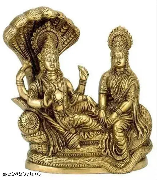 Vishnu Laxmi Sitting on Sheshnag Lord Narayan (L-10cm, B-6cm, H-12cm), Lakshmi Vishnu Ji Idol, Brass Metal Shri Laxmi MATA Murti/Shri Narayan Brass Idol/Vishnu Laxmi