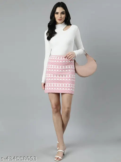 SHOWOFF Women's Geometric Pink Pencil Ankle Length Skirt