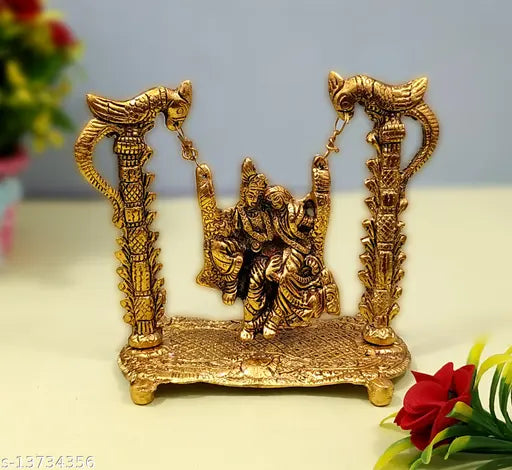 Radha Krishna Jhula Idol Set For Home,Temple,Office And Gifting Purpose Luck, Happiness and Prosperity Metal Size L-B-H-18x9x17 cm