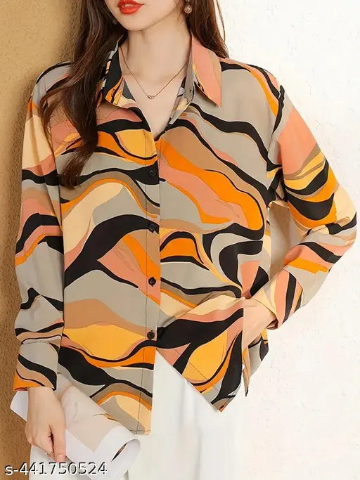 Modern Abstract Wave Print Viscose Rayon Shirt for a Statement Look in Vibrant Hues