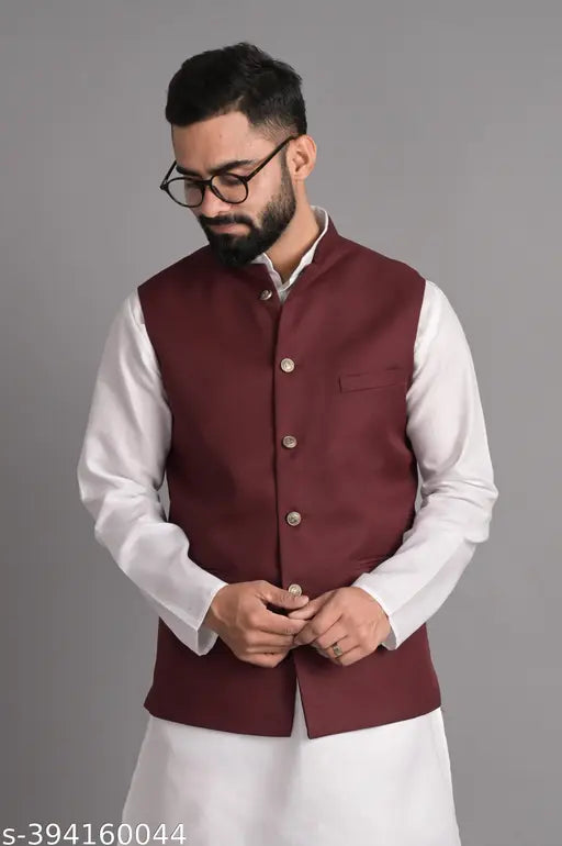 Xenor Men's Maroon Ethnic Jackets