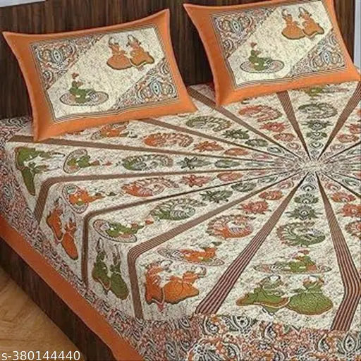 180 tc Cotton Double bed bedsheet Combo of 1 Bedsheet and 2 pillow cover || Multi