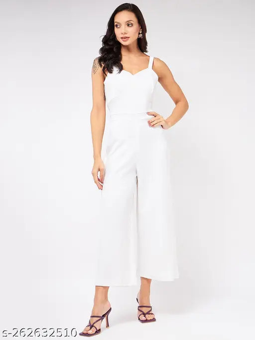 Zima Leto Women's Solid Strappy Sweetheart Neck Jumpsuit