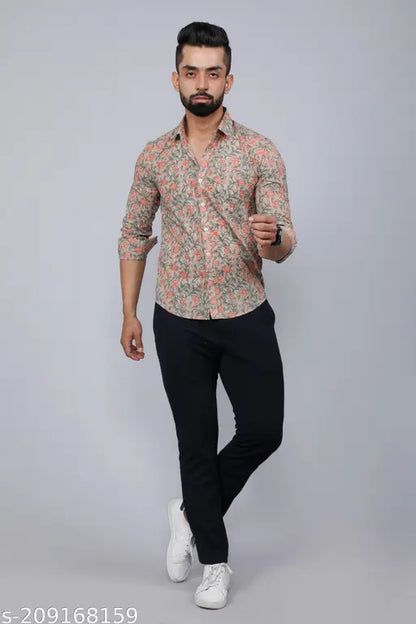 Doriyaan Men Beige Comfort Floral Printed Casual Shirt