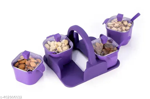 Premium Dry Fruit jars 4 pc Jar Set Aachar Pickle Container Mukhwas Tray Dining Spice Stand ABS Plastic Chocolate Mouth Freshener Sweets Masala Storage For Gift Home kitchen – (purple)(pack of 1)