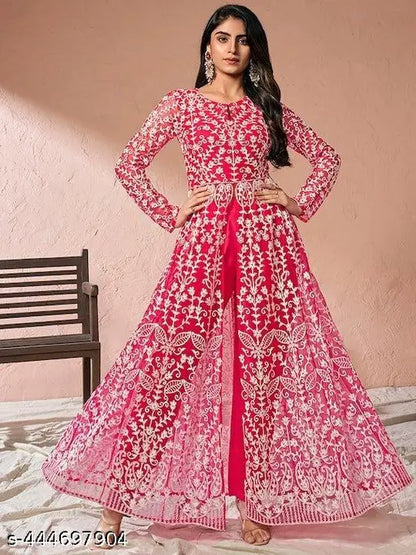 Embroidered Semi Stitched Anarkali Gown