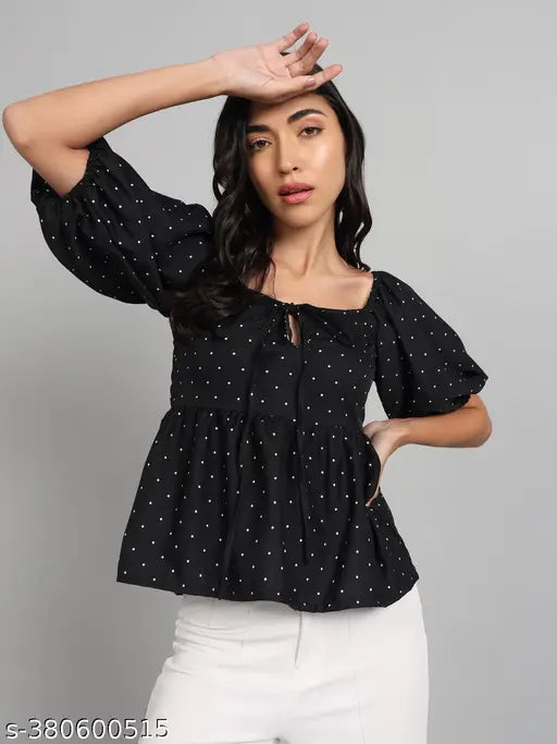 The Dry State Black Puff Sleeve Wrap Top