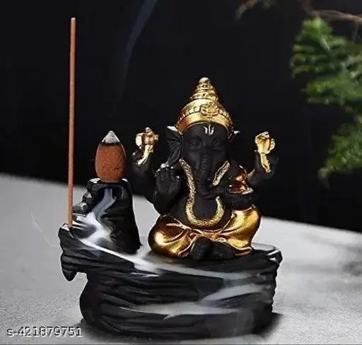 Artblitz Ganesha Smoke Fountain Backflow Waterfall Cone Incense Holder Showpiece Statue with 10 Units Backflow Incense Cones (Golden)