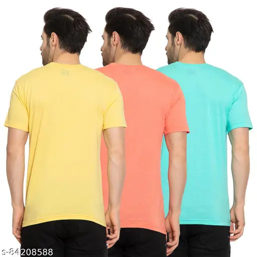 Zeffit Men's Printed Round Peach Tshirts Pack 3