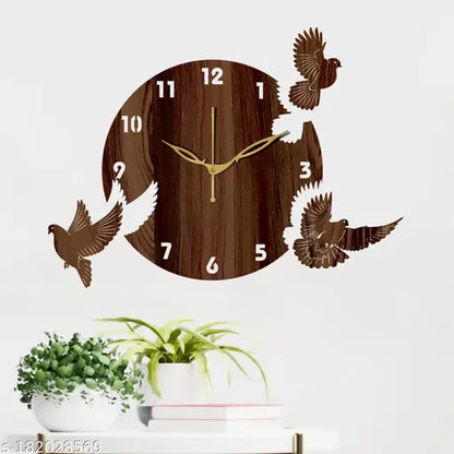 7Proxy Wall Clock-152 Bird Wenge 30x30cm Wall Clocks for Home | Wall Clock for Living Room Bedroom | Designer Wooden Birds Clocks for Home Wall Decor