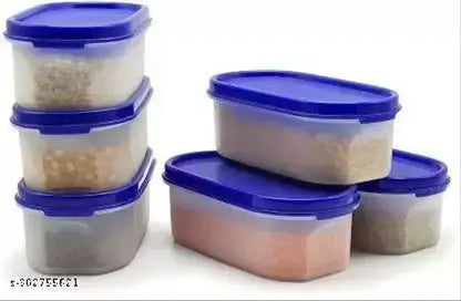 Airtight Oval Containers for Dry Food, Snacks & Spices (Set of 6) Blue