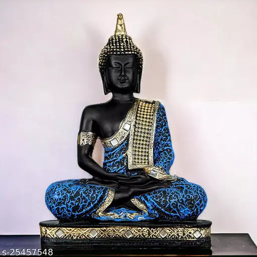 Polyresin Sitting Handmade Blue and Gold Meditating Buddha for Mindful Spaces Buddha Idol Statue Showpiece for Homedecor Decoration Gift Gifting Items