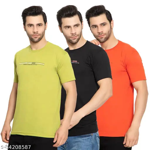 Zeffit Men's Printed Round Black Tshirts Pack 3