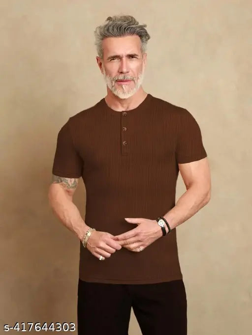 THE DRY STATE Men's Solid Regular Round Brown Tshirts