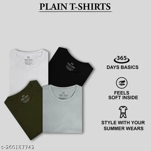 Youth First Men's Solid Round Black Tshirts Pack 4