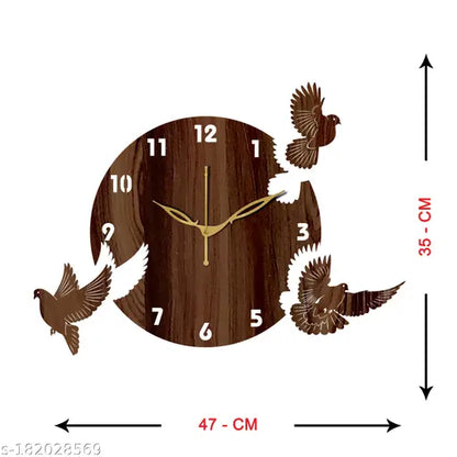 7Proxy Wall Clock-152 Bird Wenge 30x30cm Wall Clocks for Home | Wall Clock for Living Room Bedroom | Designer Wooden Birds Clocks for Home Wall Decor