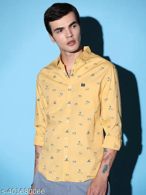 The Indian Garage Co. Men's Floral Regular Spread Collar Yellow Shirts