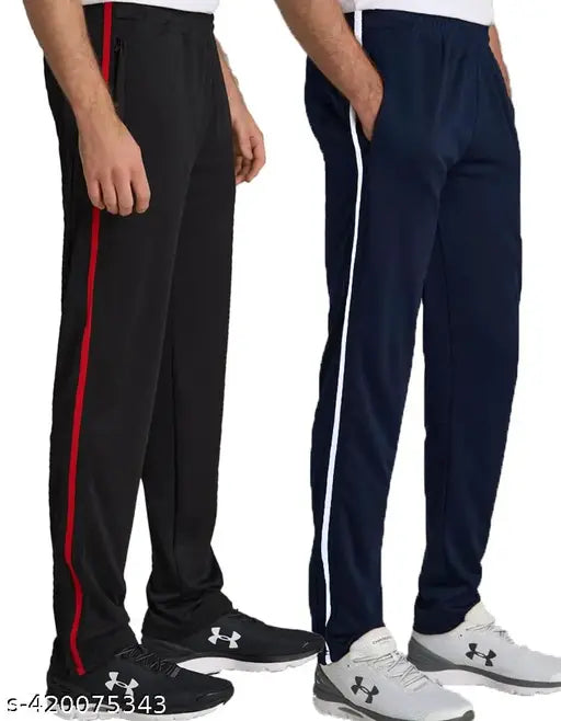 Joggers Park Men's Solid Straight Black Track Pants (Pack of 2)