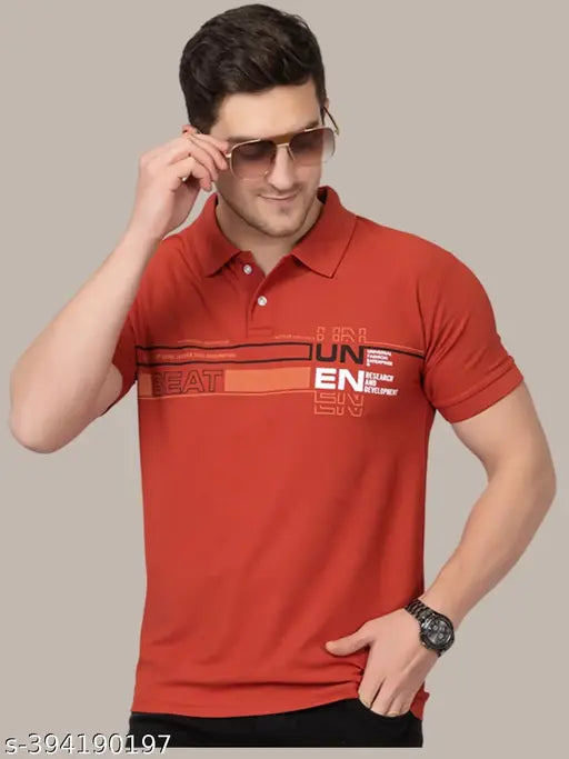 Zeffit Polo T-Shirts For Men | Polyester Tshirt, Rust Brown Tshirt, Printed Tshirts, Half Sleeve T-Shirts For Men