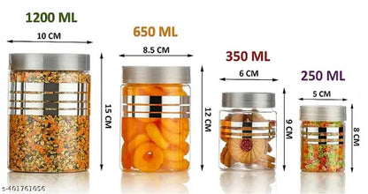 Premium 24 pcs Line Printed Storage Container With 24 Pcs Spoon (FREE) , (6 Piece-1200ml , 6 Piece - 650ml , 6 Piece -350ml , 6 Piece -250ml Each), Color - Silver Clear |BPA FREE | STORAGE CONTAINER