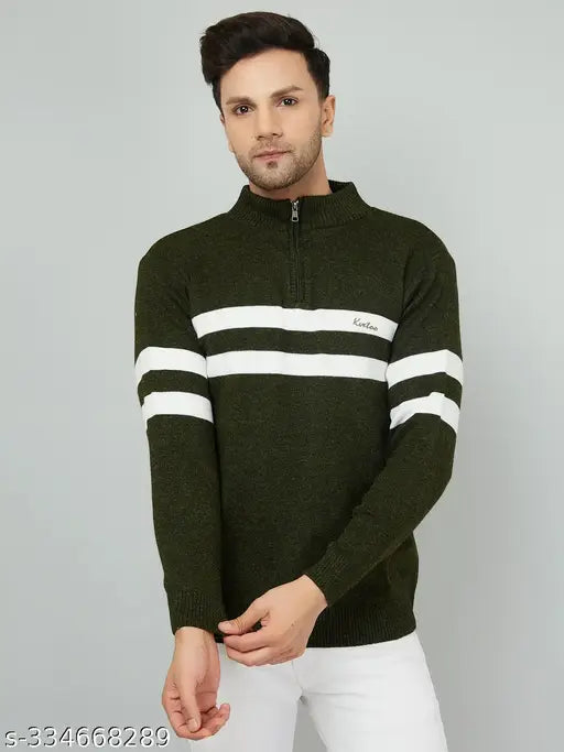 Kvetoo Men High Neck Full Sleeve Zippper Sweaters