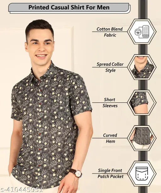 Xenor Men's Ethnic Motif Regular Spread Collar Multicolor Shirts