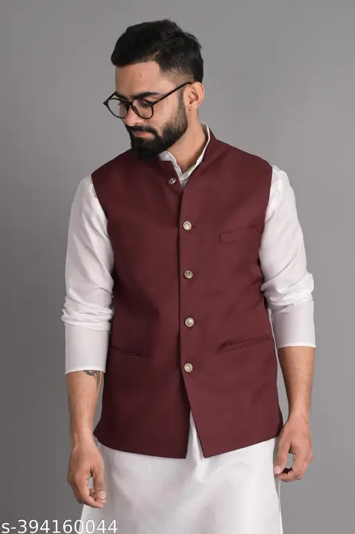 Xenor Men's Maroon Ethnic Jackets