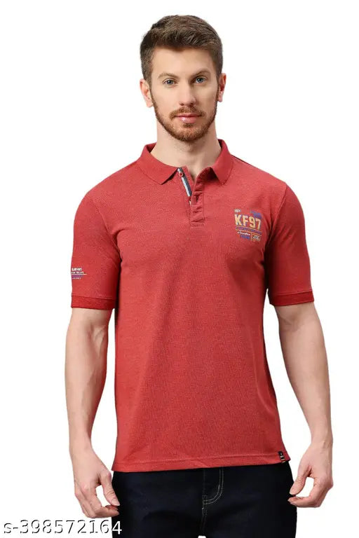 Klub Fox Men's Solid Regular Polo Red Tshirts