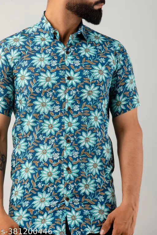 Men Cotton Printed Half Sleeve Shirt